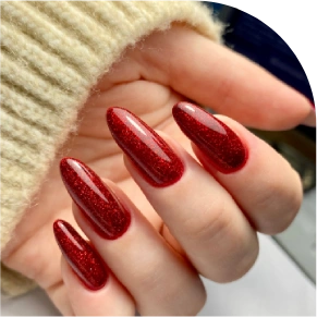 Crystal red nail manicure