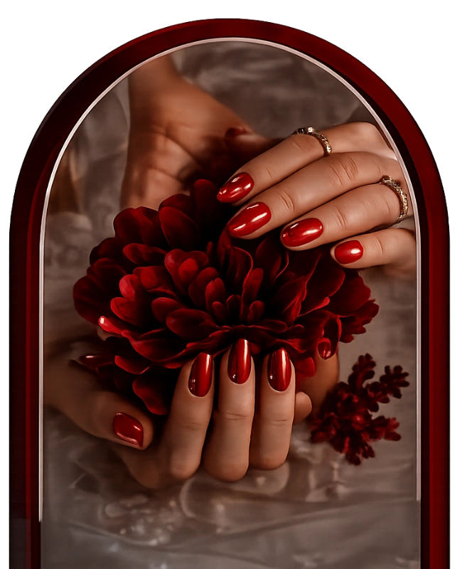 Gently cradling beauty in red