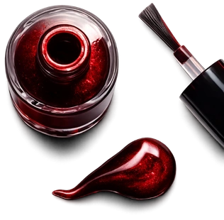 Red nail polish in focus